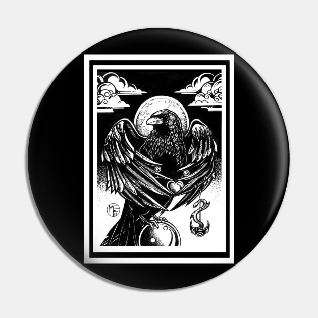 The Raven's Gift - White Outlined Version Pin by Nat Ewert Art