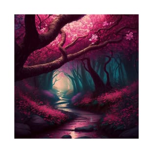 Cherry Blossom Forest with Gentle Stream T-Shirt