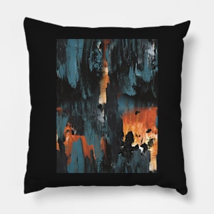 New dawn rusty orange - fluid painting pouring image in teal, black and orange Pillow