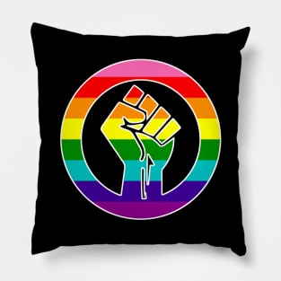 Black Lives Matter Fist Circled LGBTQ Flag Gilbert Baker Original Rainbow Pride Pillow