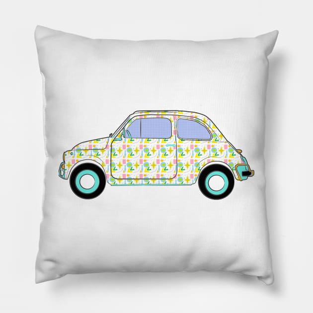 Cute retro car in bubblegum 1950s retro wallpaper Pillow by MarbleCloud