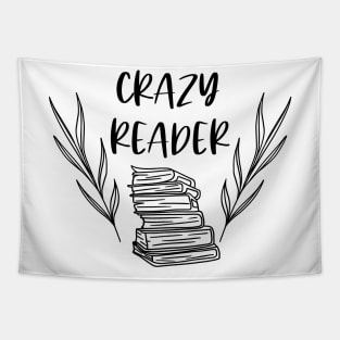 Crazy Reader - Black - Funny Bookish Bookstagram Book Lover Tapestry