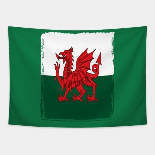 Y Ddraig Goch Grunge Welsh Flag Tapestry