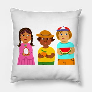 Young children hand holding fresh fruit. Pillow