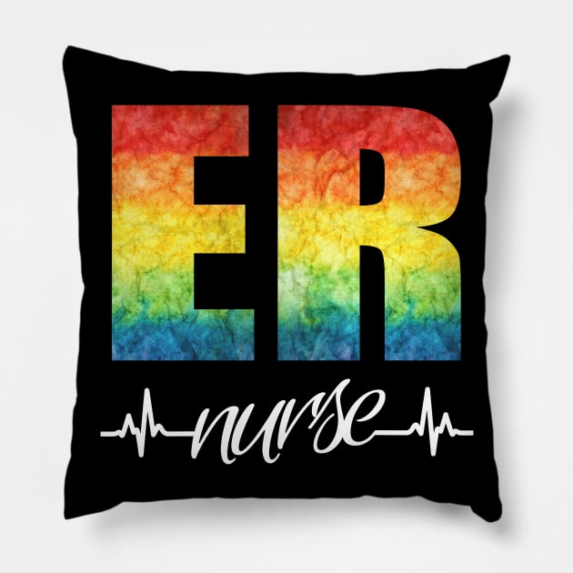 ER Nurse Heartbeat Rainbow Pillow by Duds4Fun