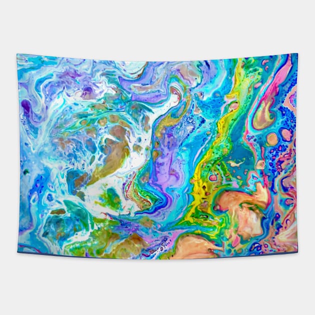 Pastel abstract acrylic pour Tapestry by baksuart