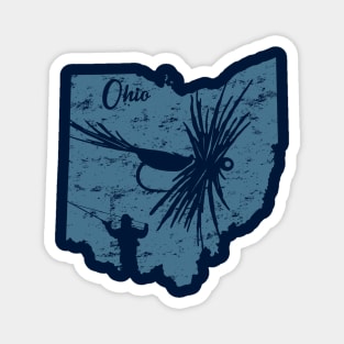 Fly Fishing Ohio State Map Distressed Blue Magnet