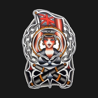 Sailor Girl with Cannons Tattoo Design T-Shirt