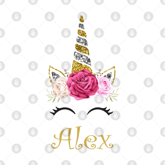 Alex | Personalized Name With Unicorn And Flowers For Girls And Women by Dizak Design
