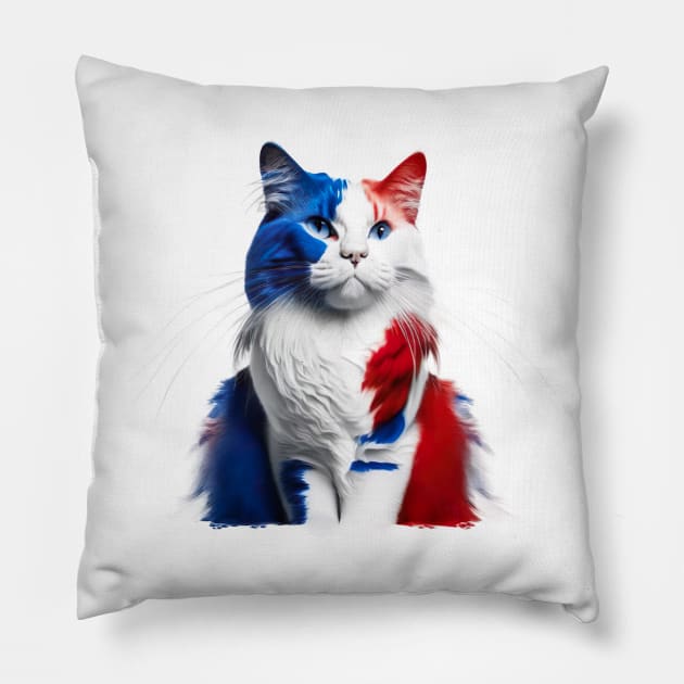 [AI Art] Red, blue and white fluffy Kitty Cat Pillow by Sissely