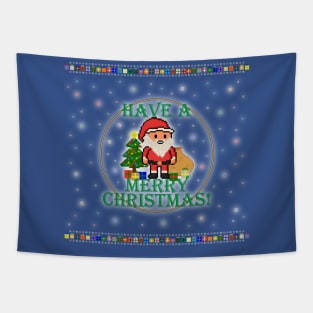 Have A Merry Christmas Santa! (Green Letters on Blue) Tapestry