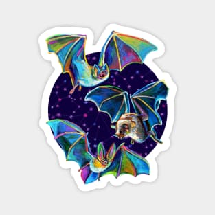 Psychedelic Bat Trio Pattern on Blue Magnet