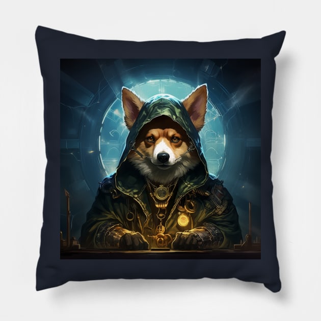 Cyberpunk Sorcerer Corgi Pillow by AtomicChonk