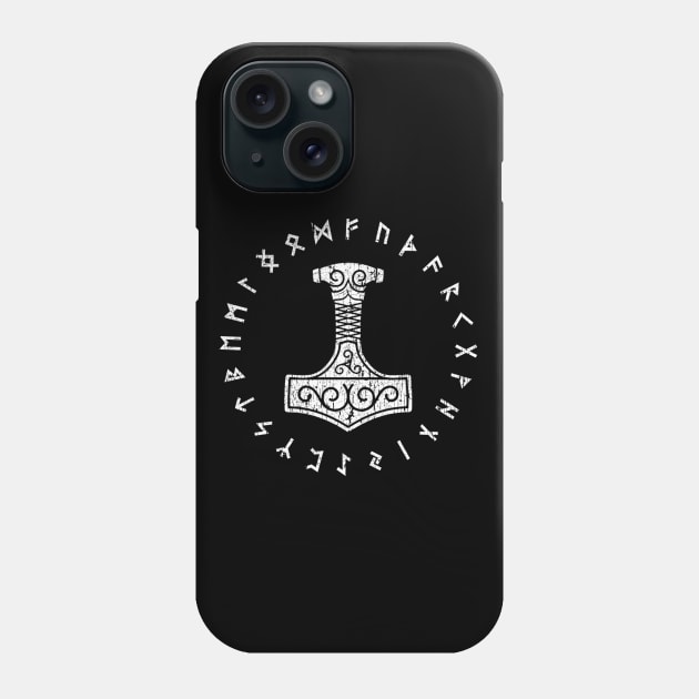 Norse Thors Hammer Mjolnir Elder Futhark Viking Runes White Phone Case by Blue Pagan