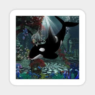 Wonderful orca with little mermaid Magnet