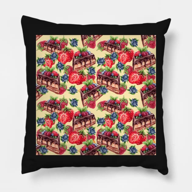 cake with chocolate and berries Pillow by lisenok