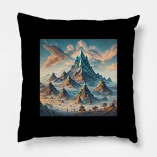 Mountain Vintage Established Fauna Woods Clouds Rocks Pillow