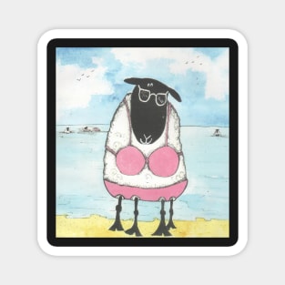 Sheep, at the beach. Magnet