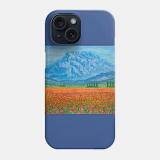 A mountain and a field with red poppies Phone Case