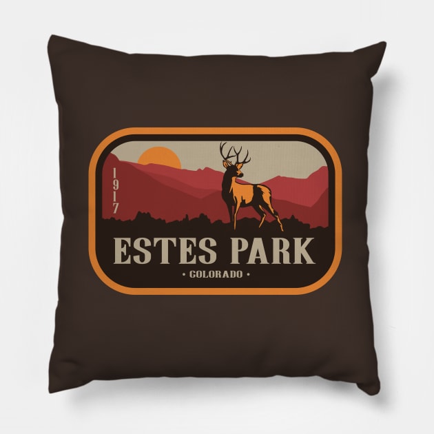 Vintage Estes Park Colorado Elk Apparel Pillow by Terrybogard97