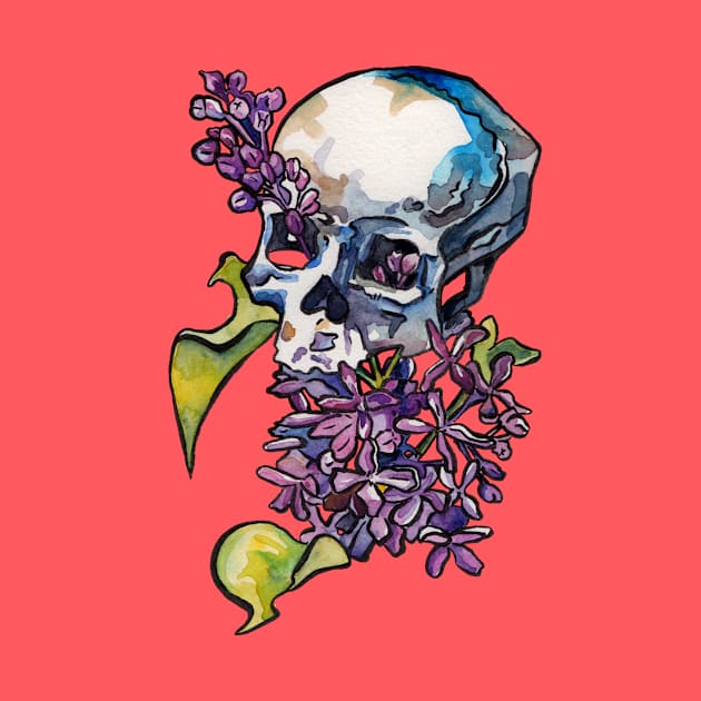 Lilac Skull Flowers and Bones by JenTheTracy