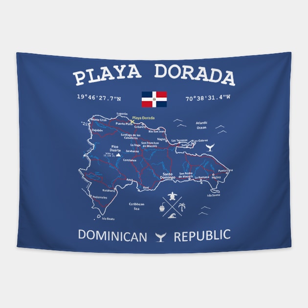 Playa Dorada Dominican Republic Flag Travel Map Coordinates GPS Tapestry by French Salsa