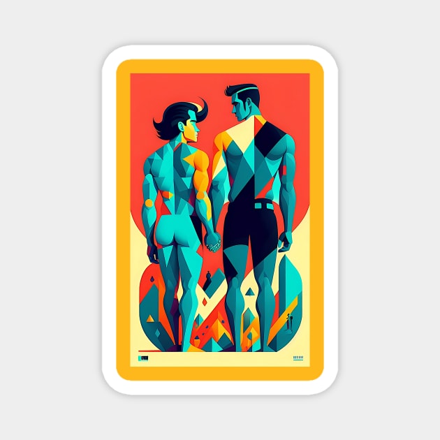 Men on Beach in Love Magnet by ArtBeatsGallery