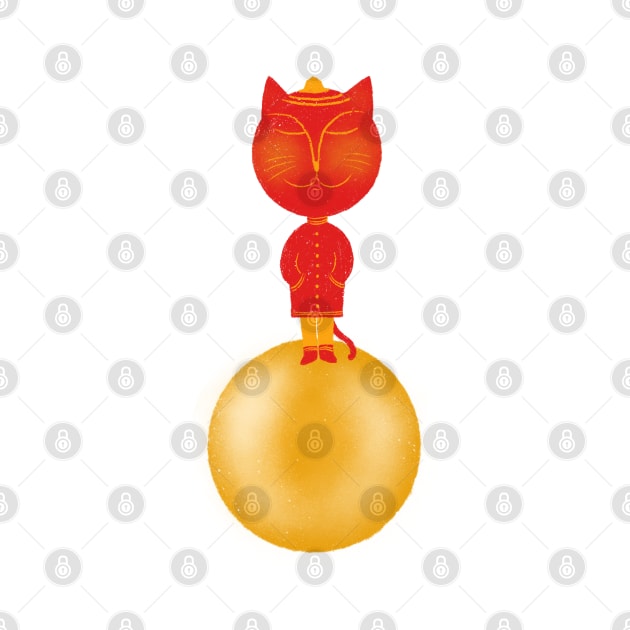 Japanese cat on golden sphere - version 2 by iulistration