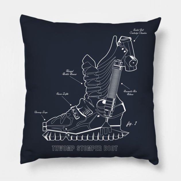 SMB Movie Stomper Boot Technical Illustration Pillow by Blake Dumesnil Designs