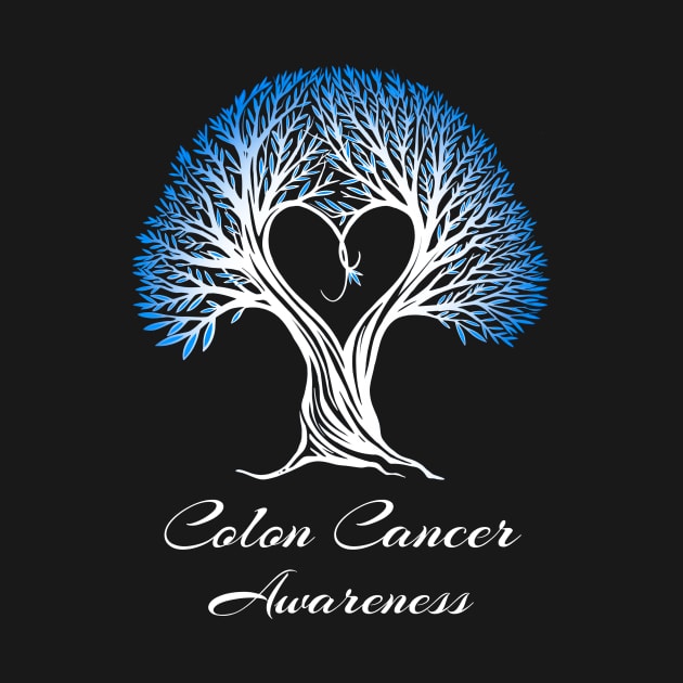 Colon Cancer Awareness Blue Tree With Heart by MerchAndrey