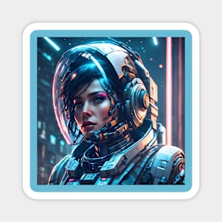 Neon cyberpunk astronaut woman Magnet