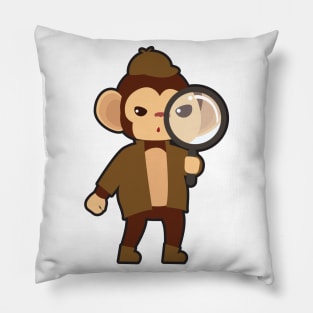 Monkey as Detective with Magnifying glass Pillow