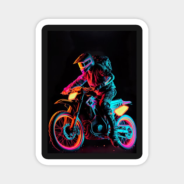 Dirt bike rider - purple and orange neon Magnet by KoolArtDistrict