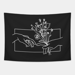 Michelangelo Minimalist Hand Giving Flowers Funny Valentine’s Day Tapestry