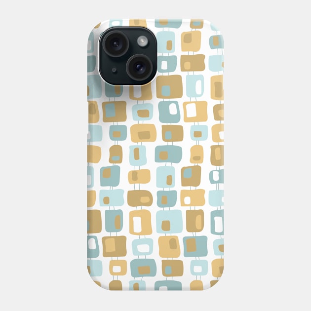 Funky Squares Retro Pattern Aqua, Gold Yellow Phone Case by tramasdesign