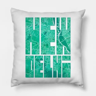 New Delhi, India, City Map Typography - Watercolor Pillow