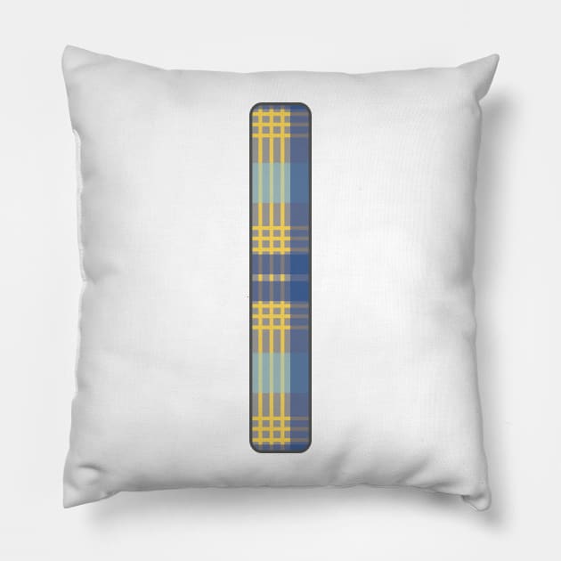 Monogram Letter I, Blue, Yellow and Grey Scottish Tartan Style Typography Design Pillow by MacPean