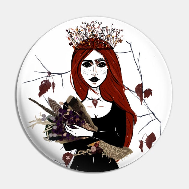 Autumn Goddess, Autumn Girl, Samhain Pin by Witchling Art