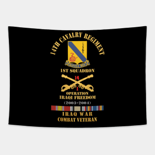 Army - 14th Cavalry Regiment w Cav Br - 1st Squadron - OIF - 2003–2004 - Red Txt Cbt Vet w IRAQ SVC X 300 Tapestry