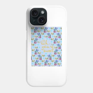 Oh Youre Sweet Macaron Dreams Watercolour Gold Blue Phone Case