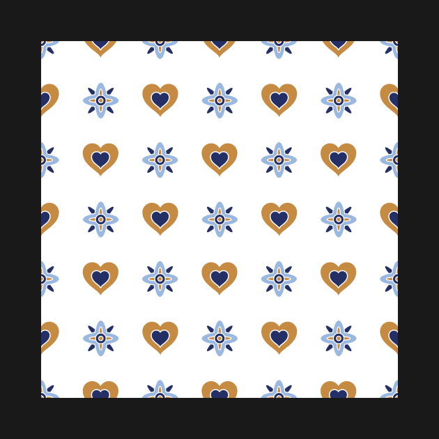 Gold And Blue Hearts Pattern by Blue-Banana