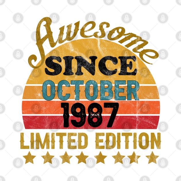 Awesome Since October 1987 34 Year Old 34th Birthday gift T-Shirt by yalp.play