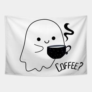 Cute ghost with a cup of hot coffee Tapestry