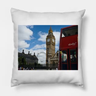 London: London eye, big ben and a red bus Pillow