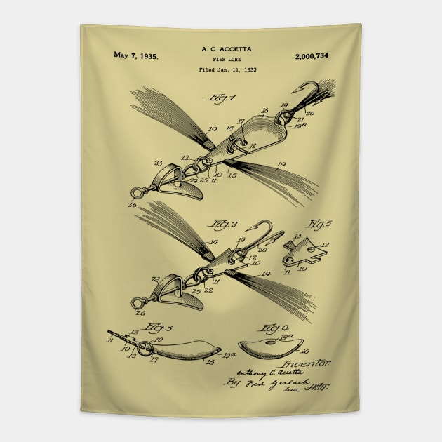 Patent Print - 1935 Fishing Lure Tapestry by MadebyDesign