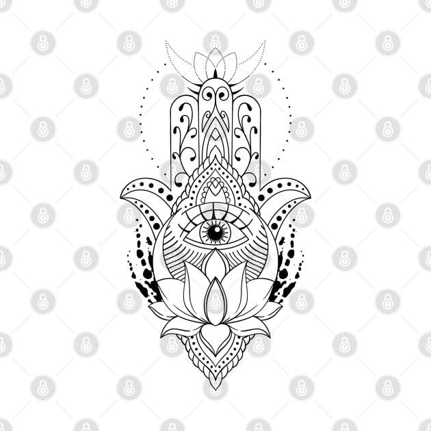 Hamsa hand symbol with lotus flower. Decorative pattern in oriental style. by ilhnklv