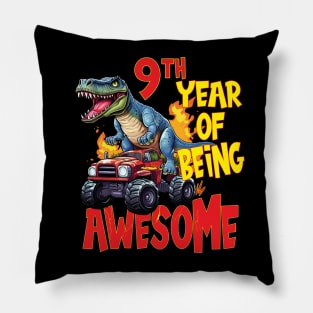 9th Year of Being Awesome 9yr Birthday Truck Dinosaur Boy Girl 9 Years Old Pillow