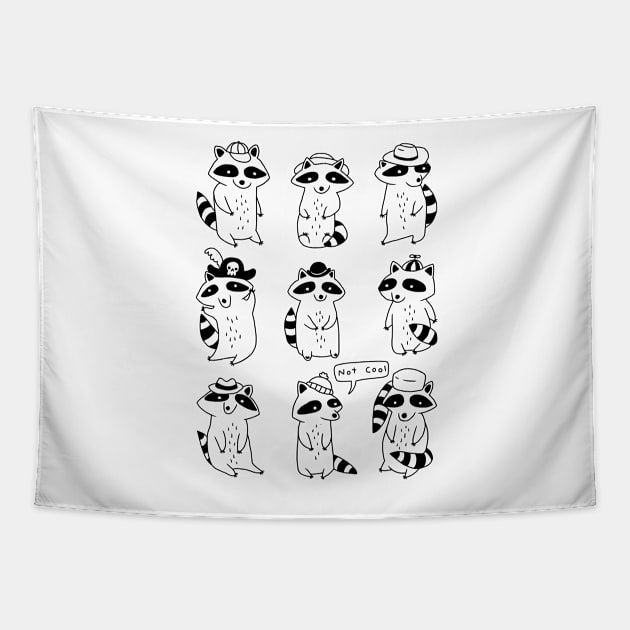 Raccoon Hat Party Tapestry by obinsun