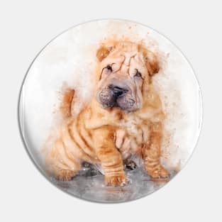 Shar pei puppy watercolor Pin