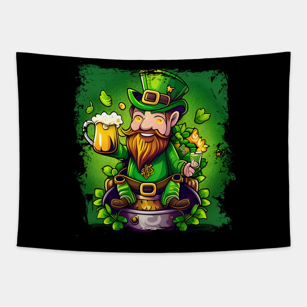 Funny Beer With Leprechaun St Patrick's Day Tapestry by Jason Smith